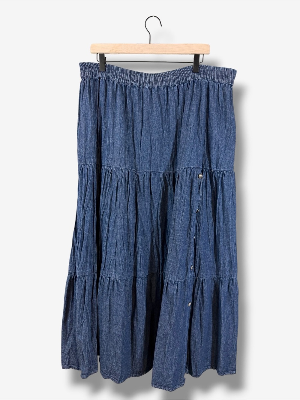 NWT Vintage Crazy Cowgirl Denim Tiered Maxi Skirt L Western Prairie Deadstock